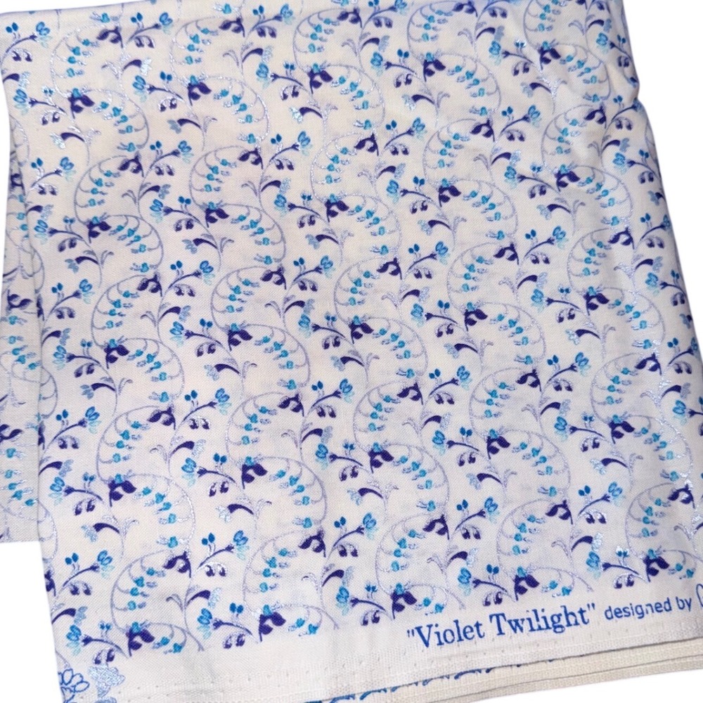 Kanvas Violet Twilight Greta Lynn Benartex Fabric Pearly Scrolling Buds 29"x15"